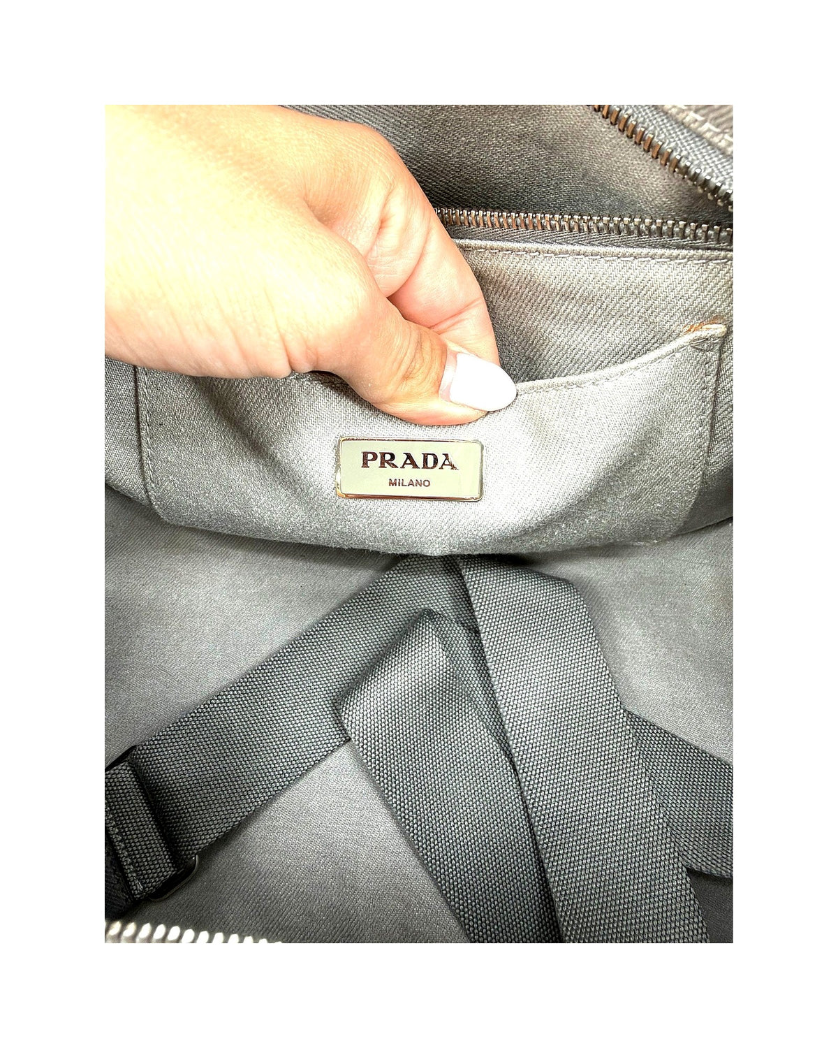 Prada Canapa Studded Crystal Canvas Tote Grey Convertible Shoulder Bag w/ Strap