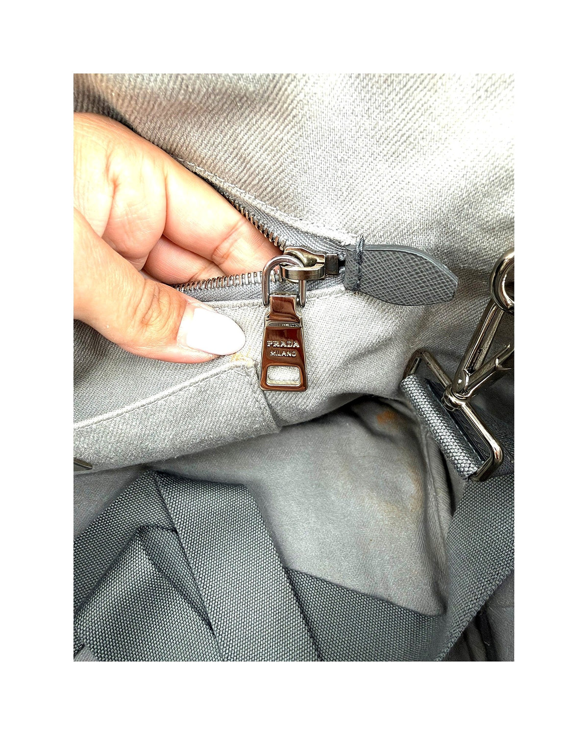 Prada Canapa Studded Crystal Canvas Tote Grey Convertible Shoulder Bag w/ Strap
