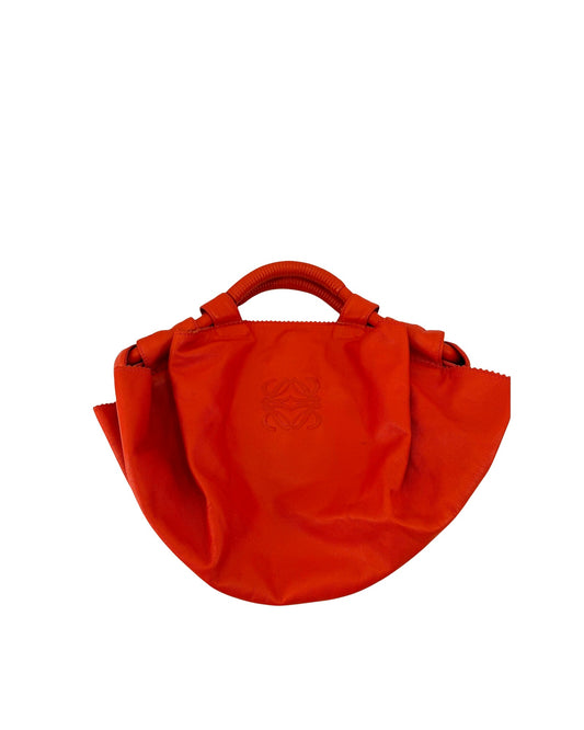 Loewe Nappa Aire Orange Leather Top Handle Bag Embossed Anagram Ruched