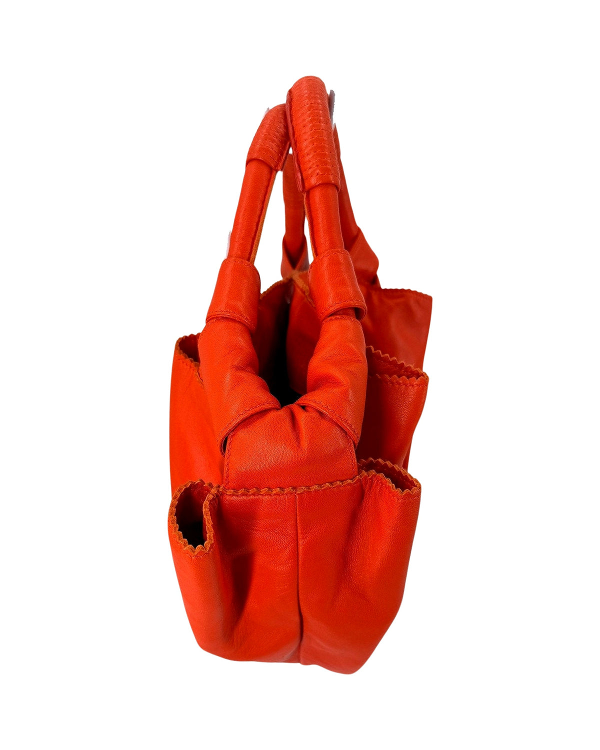 Loewe Nappa Aire Orange Leather Top Handle Bag Embossed Anagram Ruched