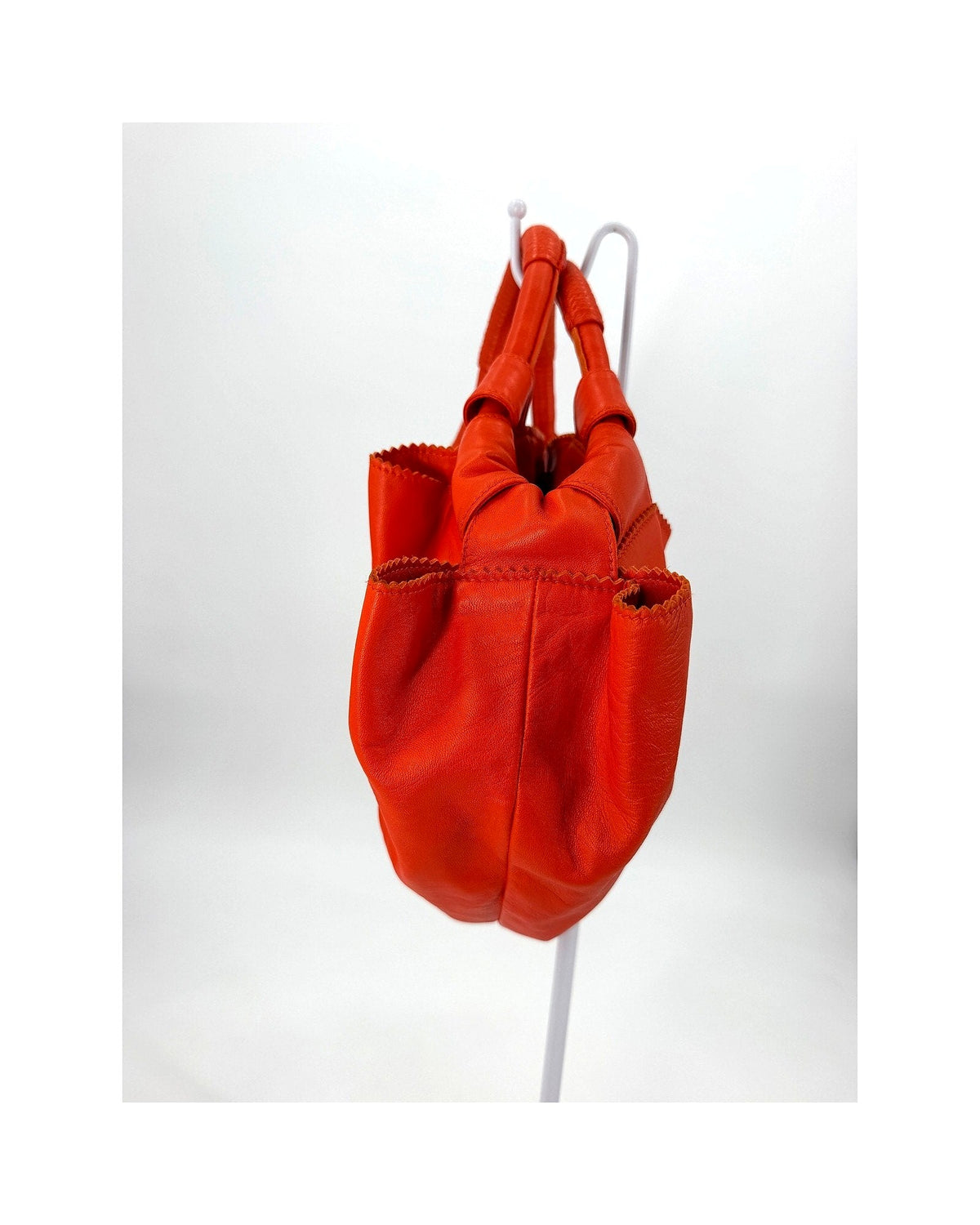 Loewe Nappa Aire Orange Leather Top Handle Bag Embossed Anagram Ruched