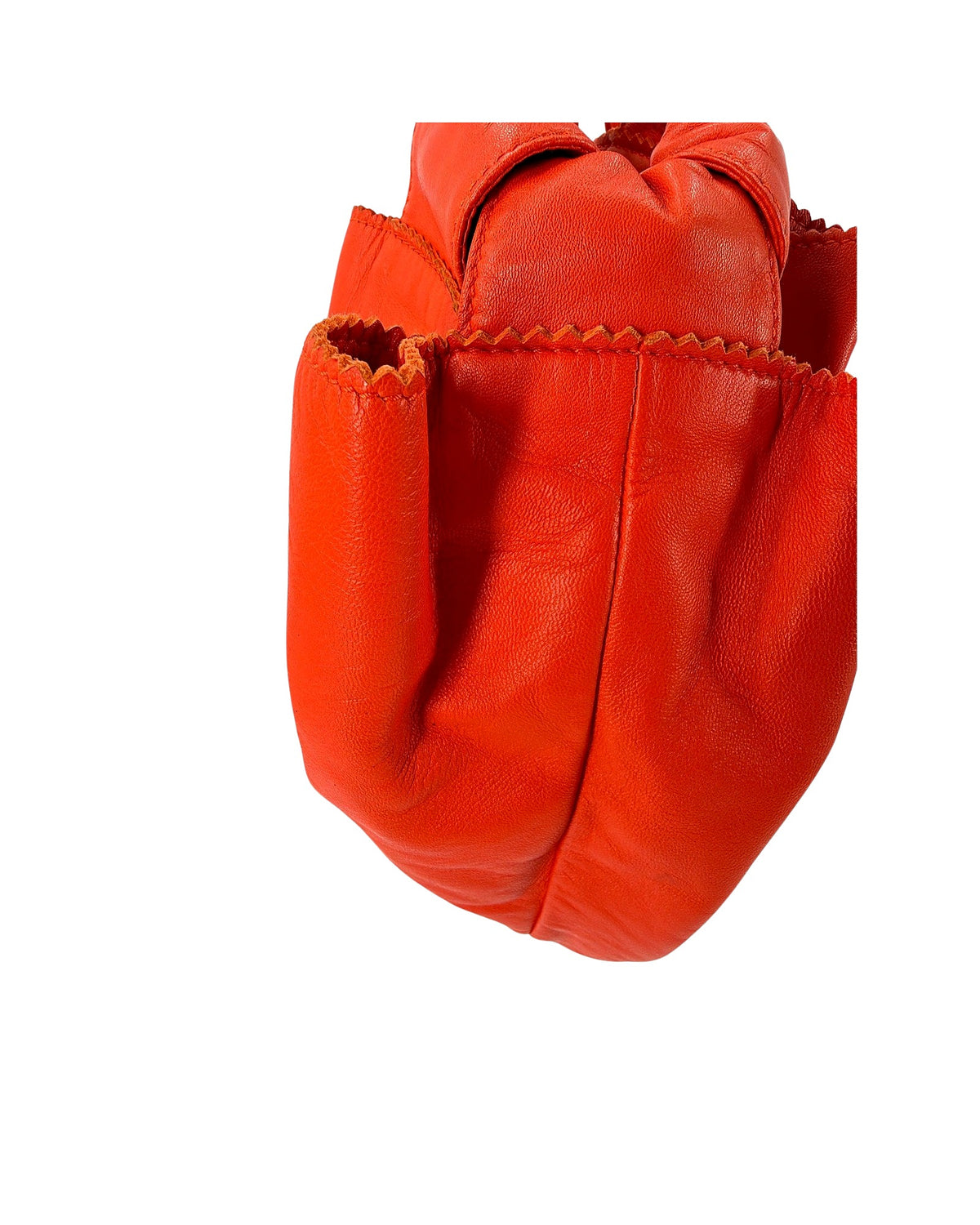 Loewe Nappa Aire Orange Leather Top Handle Bag Embossed Anagram Ruched