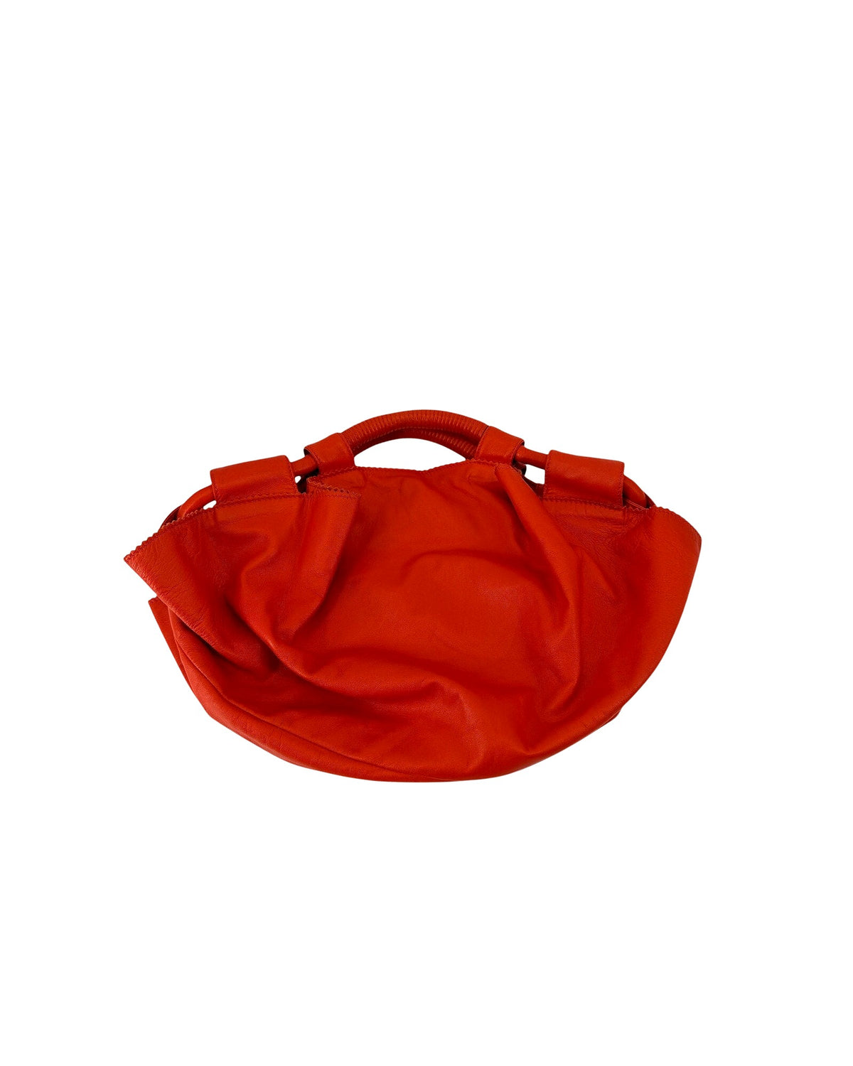 Loewe Nappa Aire Orange Leather Top Handle Bag Embossed Anagram Ruched