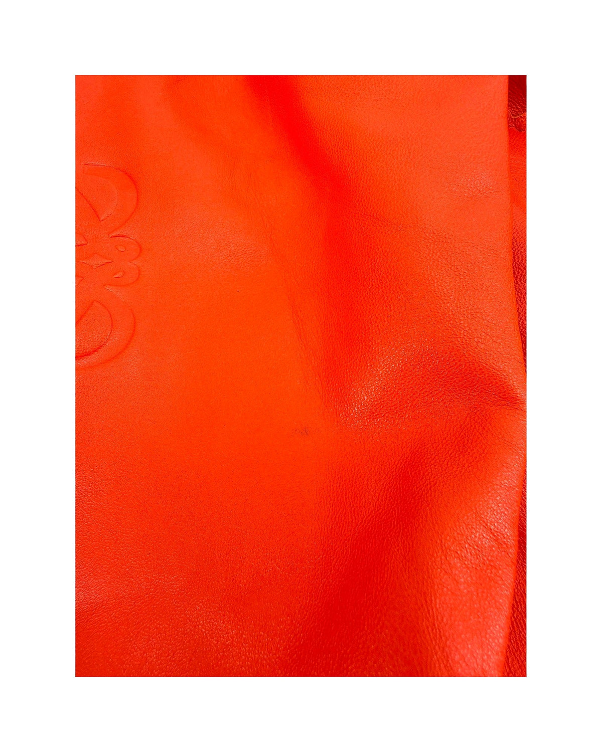 Loewe Nappa Aire Orange Leather Top Handle Bag Embossed Anagram Ruched