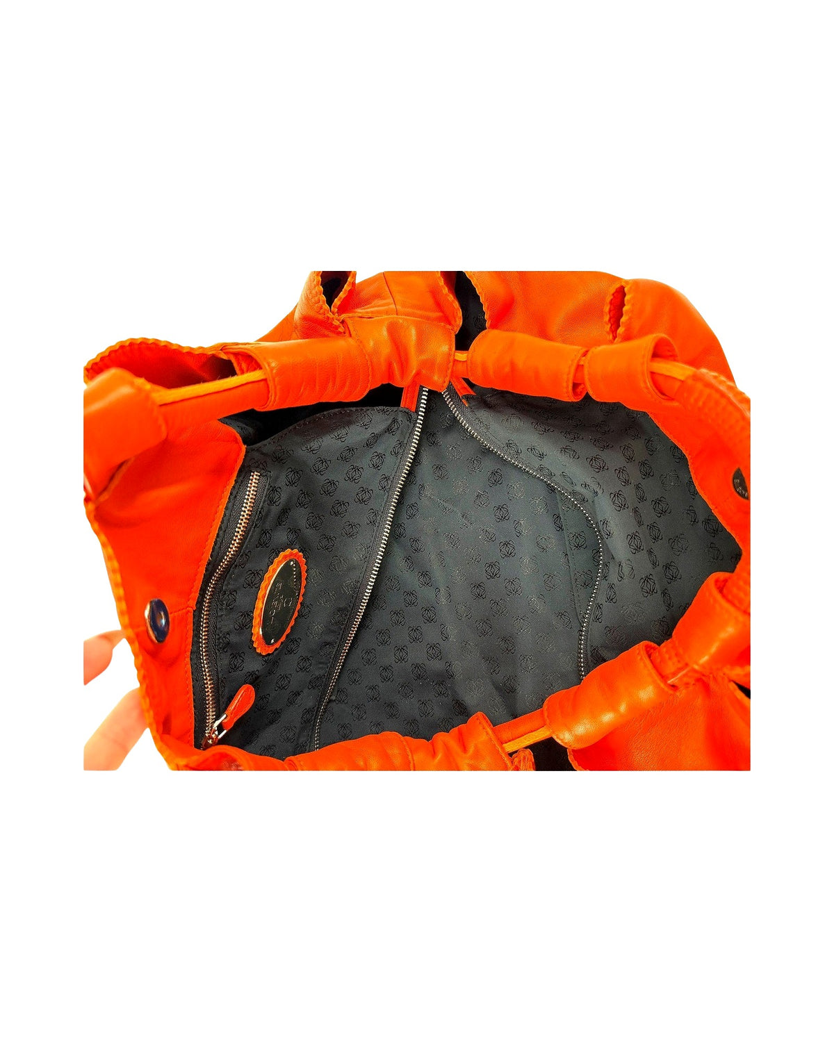 Loewe Nappa Aire Orange Leather Top Handle Bag Embossed Anagram Ruched