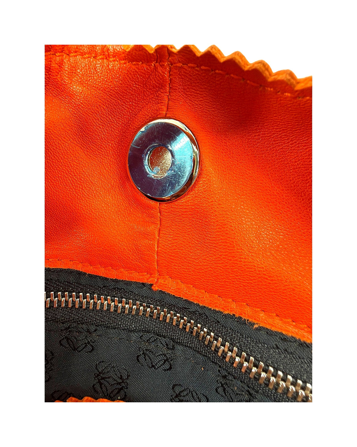 Loewe Nappa Aire Orange Leather Top Handle Bag Embossed Anagram Ruched
