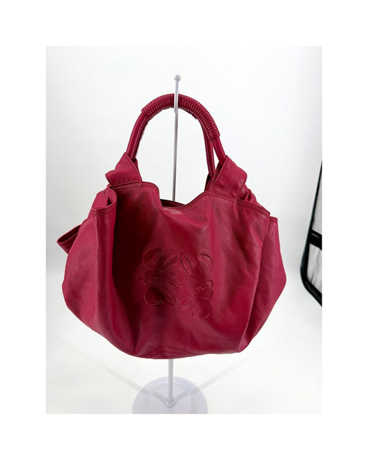 Loewe Nappa Aire Magenta Pink Leather Top Handle Bag Embossed Anagram