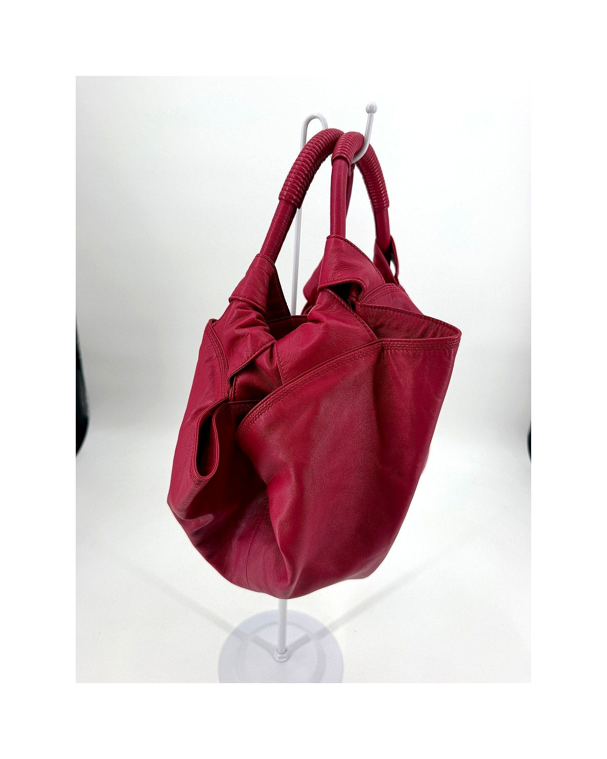 Loewe Nappa Aire Magenta Pink Leather Top Handle Bag Embossed Anagram
