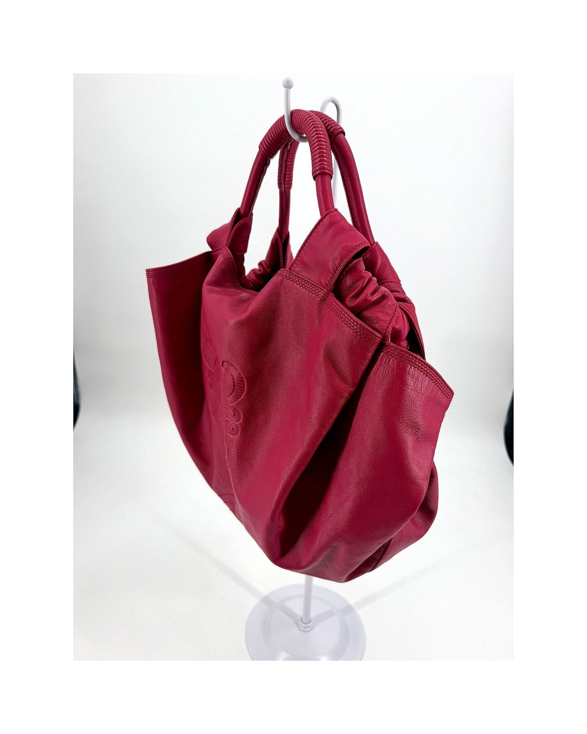 Loewe Nappa Aire Magenta Pink Leather Top Handle Bag Embossed Anagram