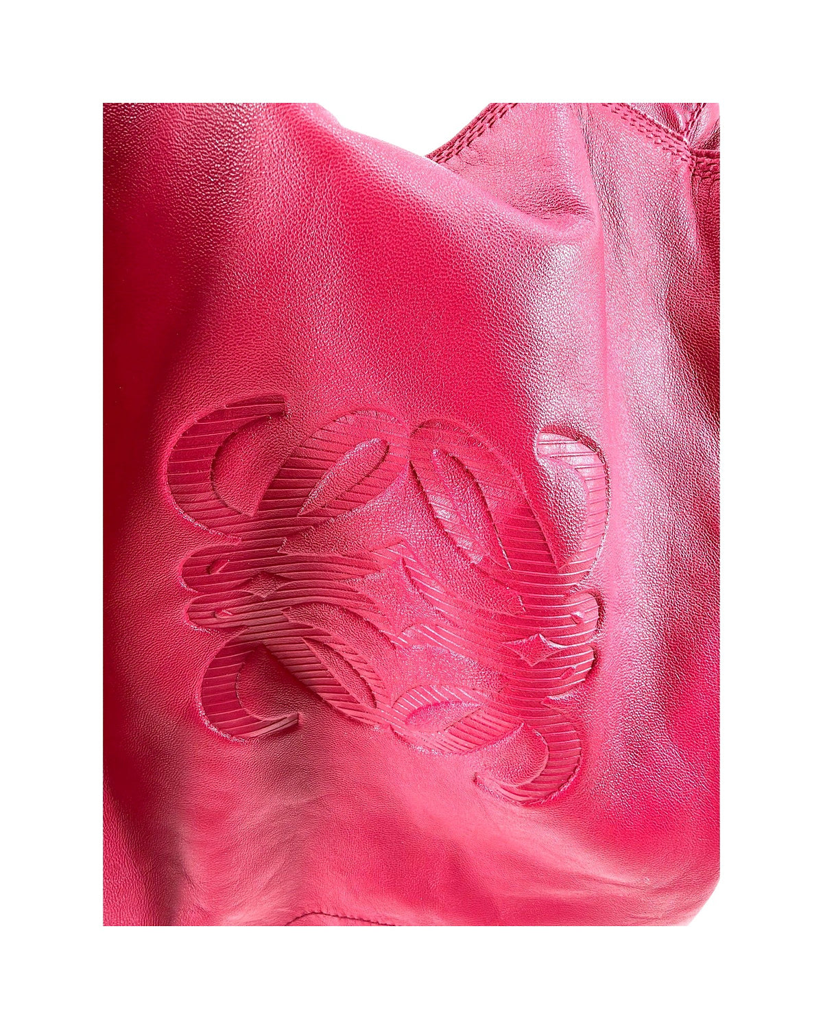 Loewe Nappa Aire Magenta Pink Leather Top Handle Bag Embossed Anagram