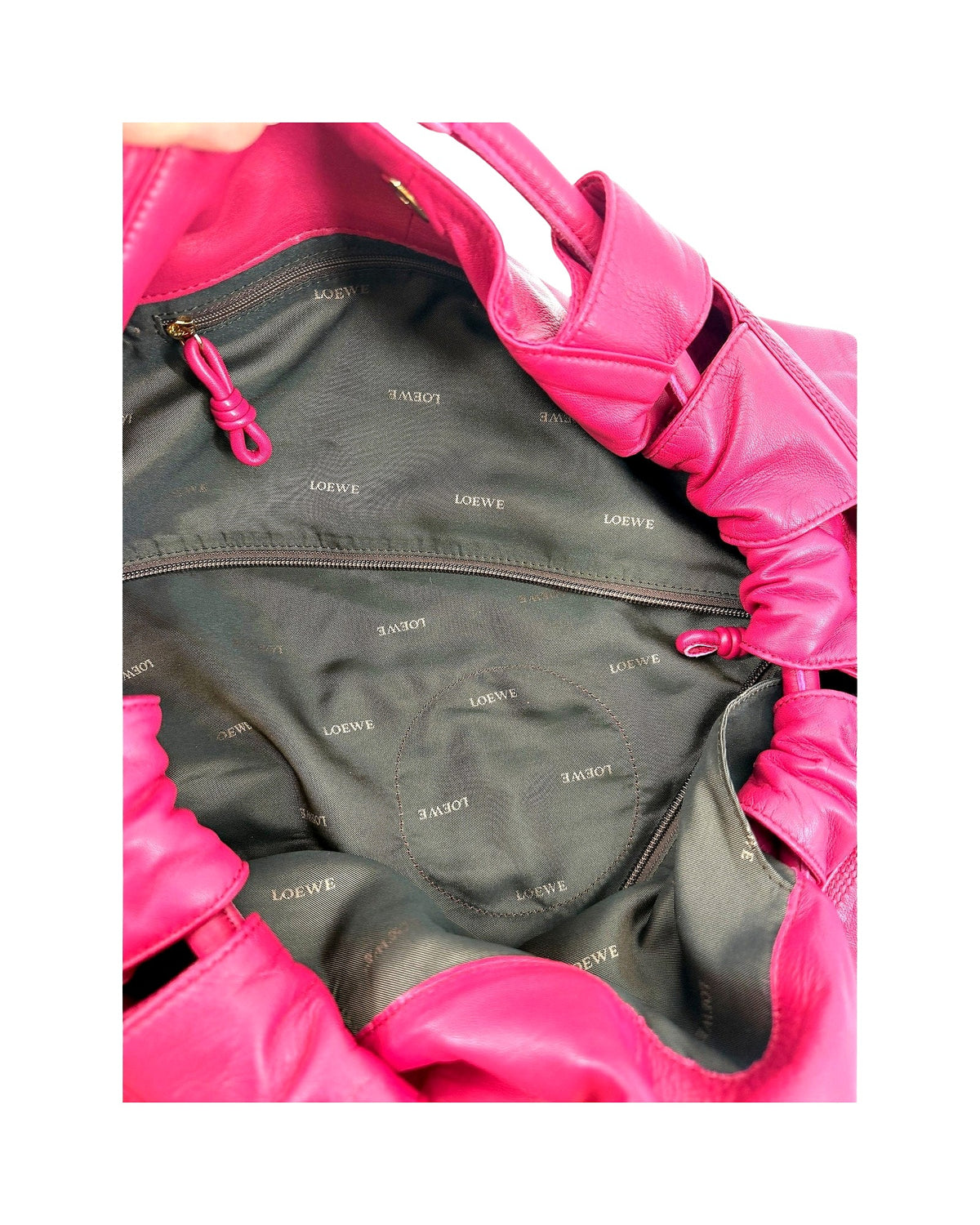 Loewe Nappa Aire Magenta Pink Leather Top Handle Bag Embossed Anagram