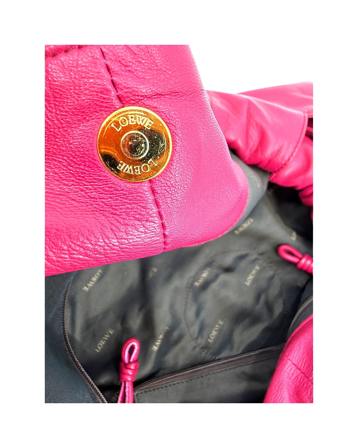 Loewe Nappa Aire Magenta Pink Leather Top Handle Bag Embossed Anagram