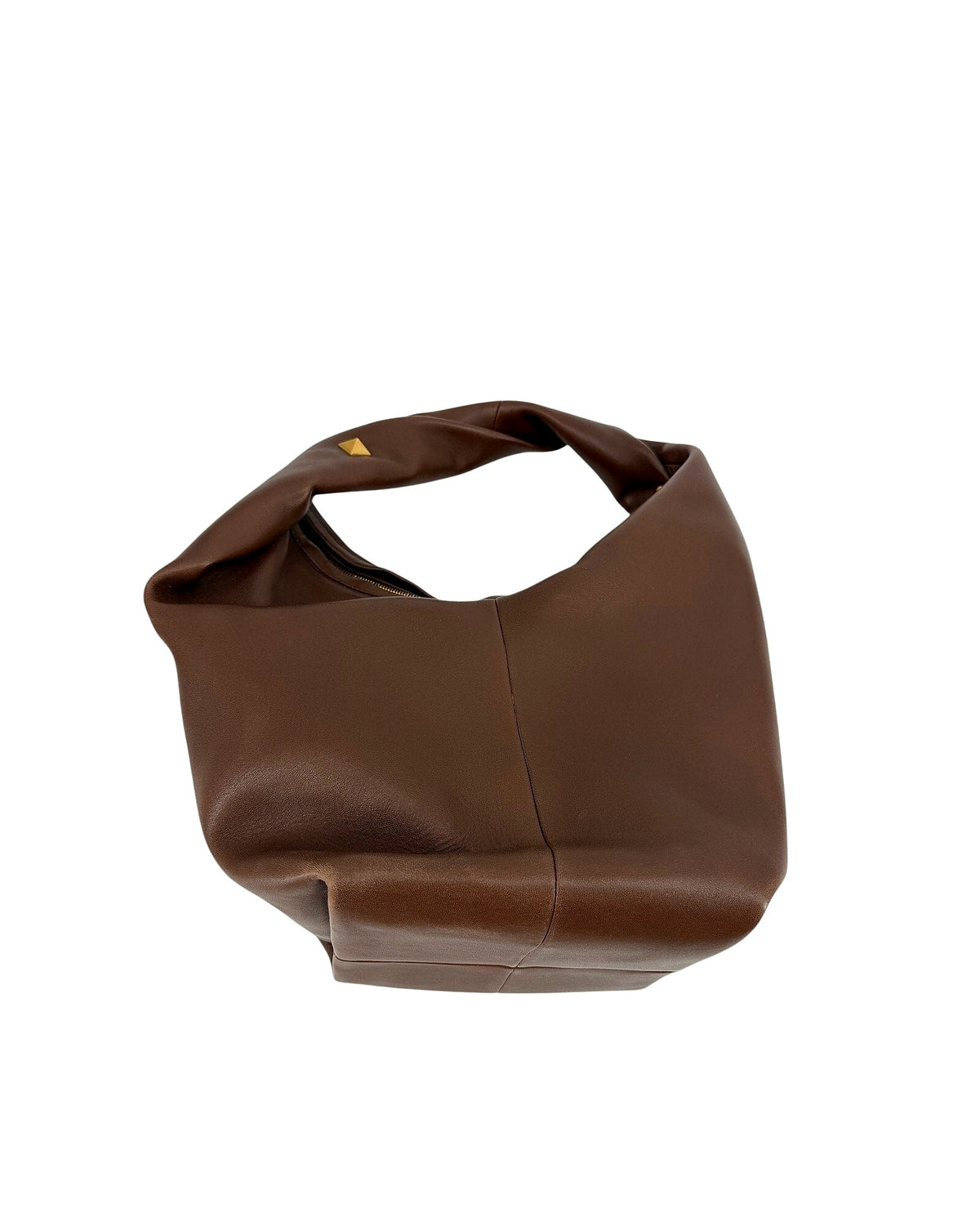 Valentino Garavani Roman Stud Twist Large Hobo Bag Brown Leather Gold Stud