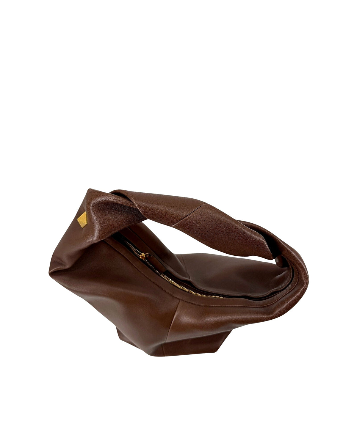 Valentino Garavani Roman Stud Twist Large Hobo Bag Brown Leather Gold Stud