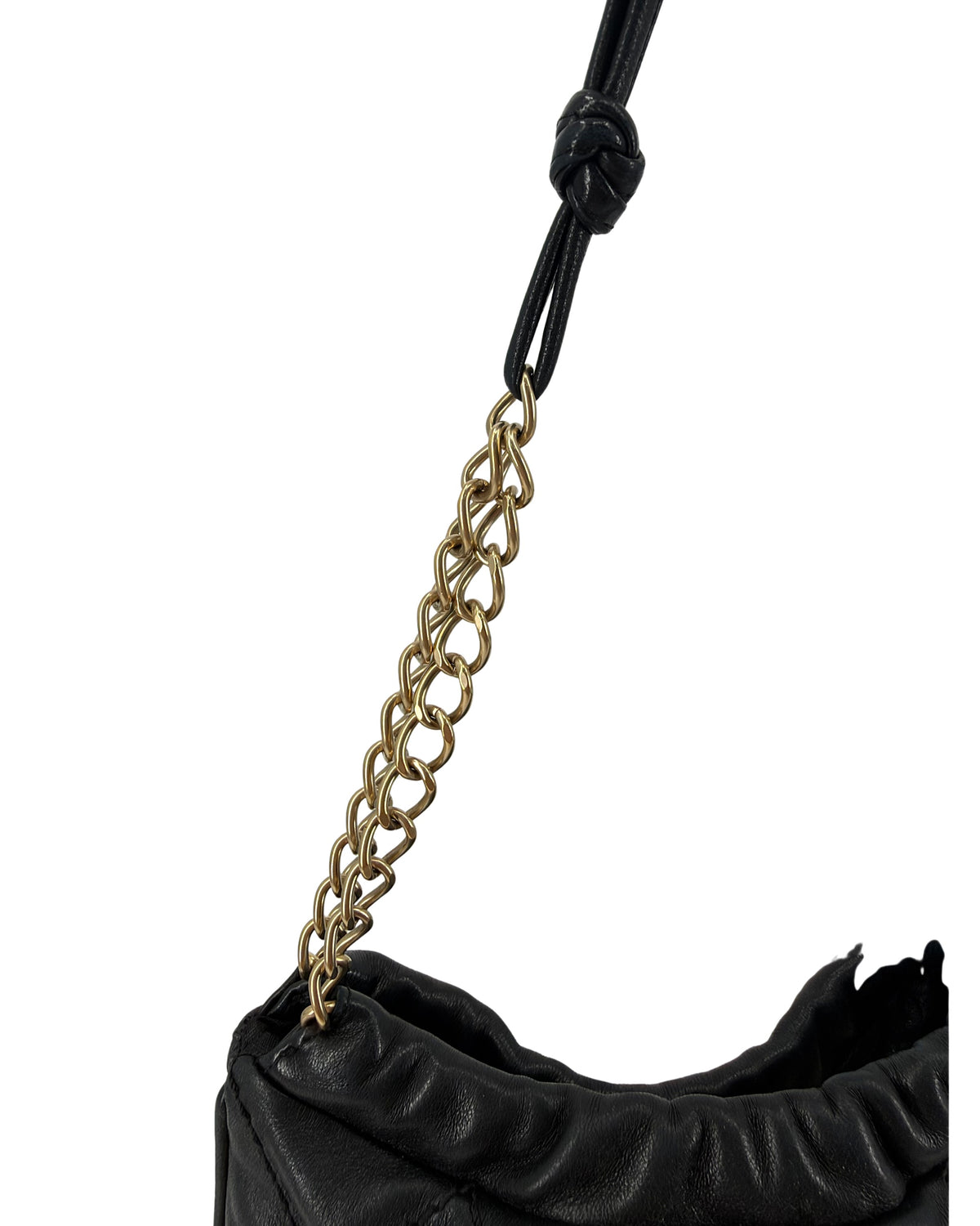 Chanel Black Quilted Lambskin Drawstring Bucket Bag Floral CC Applique Chain Strap
