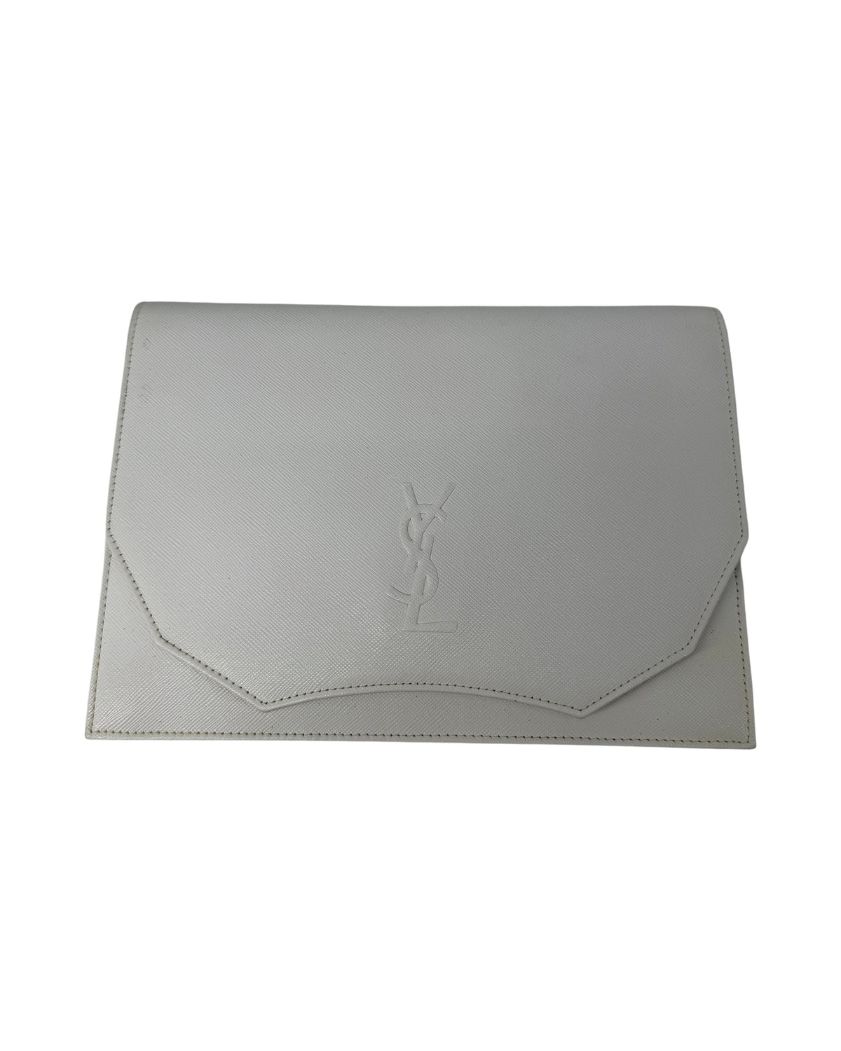 Yves Saint Laurent Vintage White Textured Leather Envelope Clutch YSL Logo