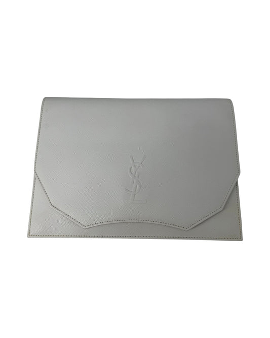 Yves Saint Laurent Vintage White Textured Leather Envelope Clutch YSL Logo
