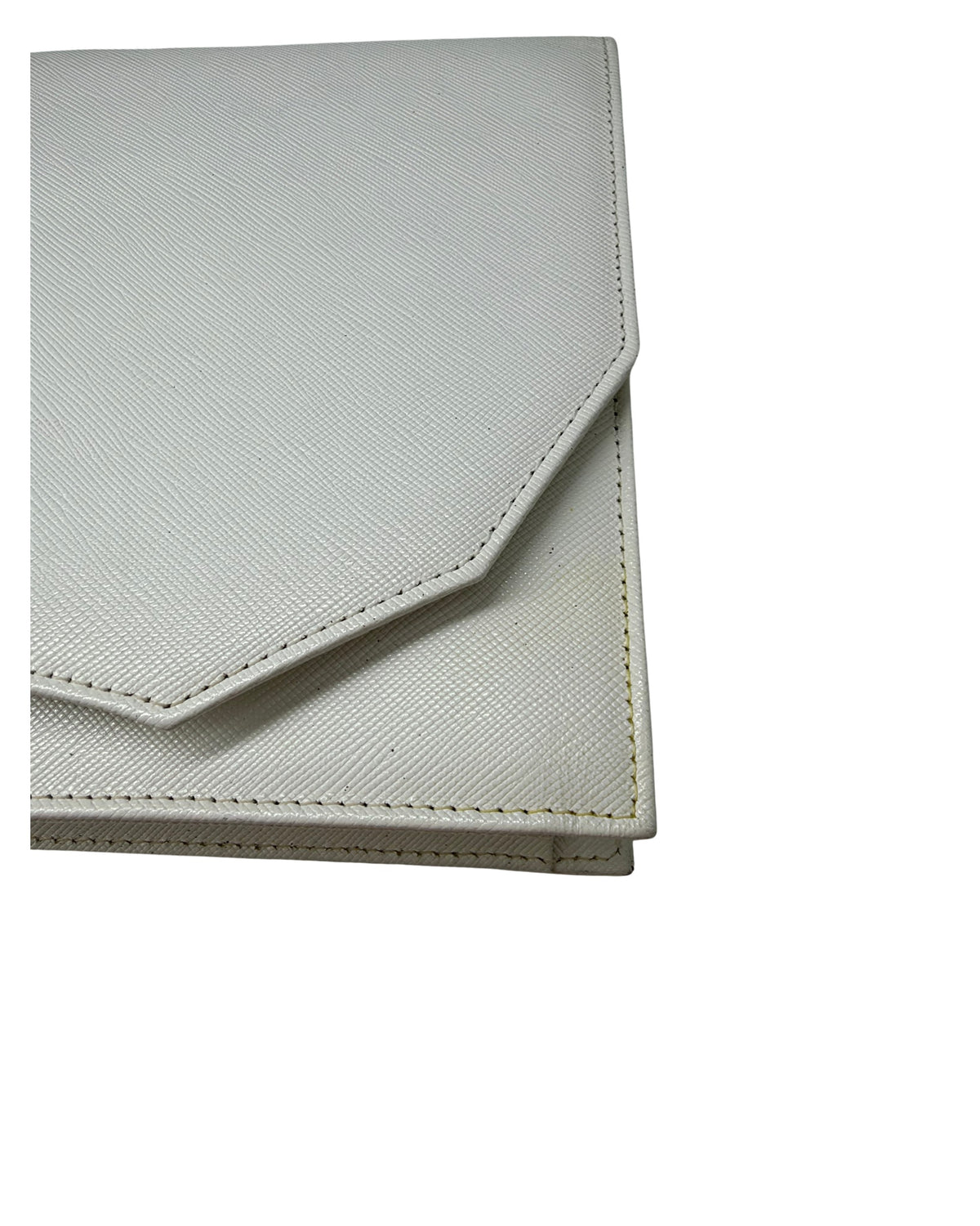Yves Saint Laurent Vintage White Textured Leather Envelope Clutch YSL Logo