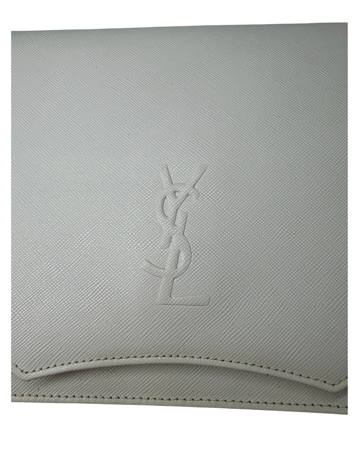 Yves Saint Laurent Vintage White Textured Leather Envelope Clutch YSL Logo