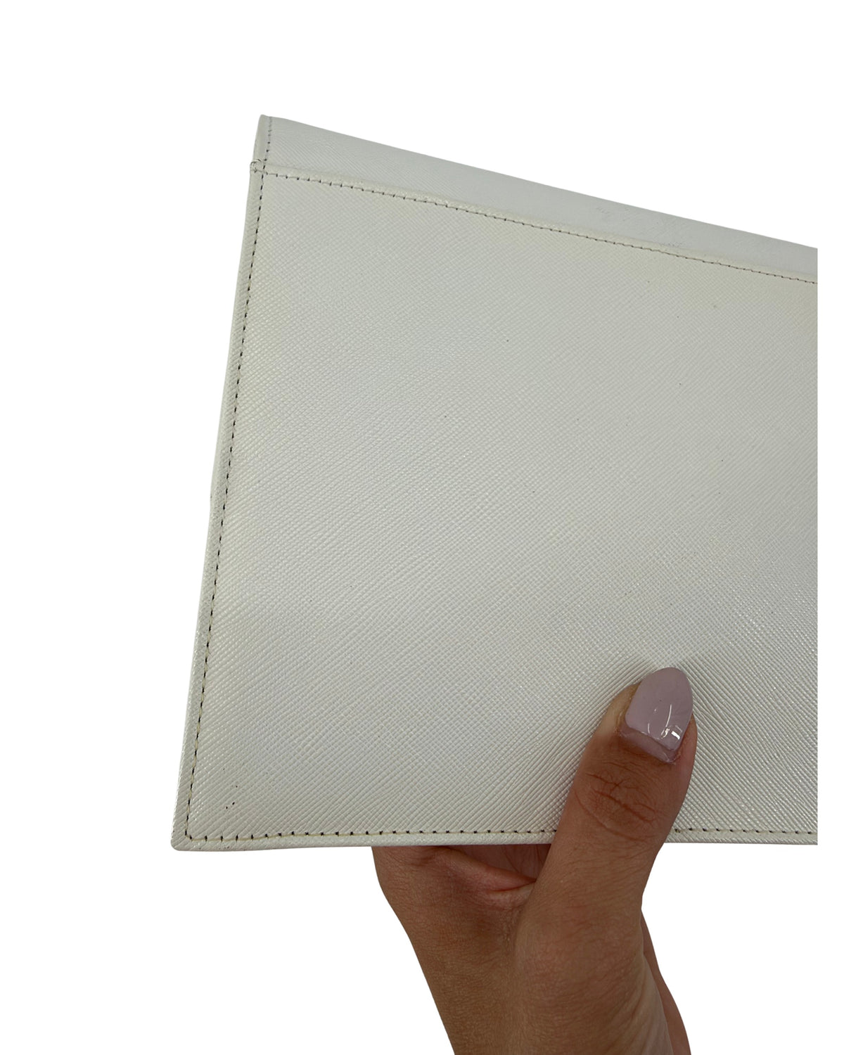 Yves Saint Laurent Vintage White Textured Leather Envelope Clutch YSL Logo