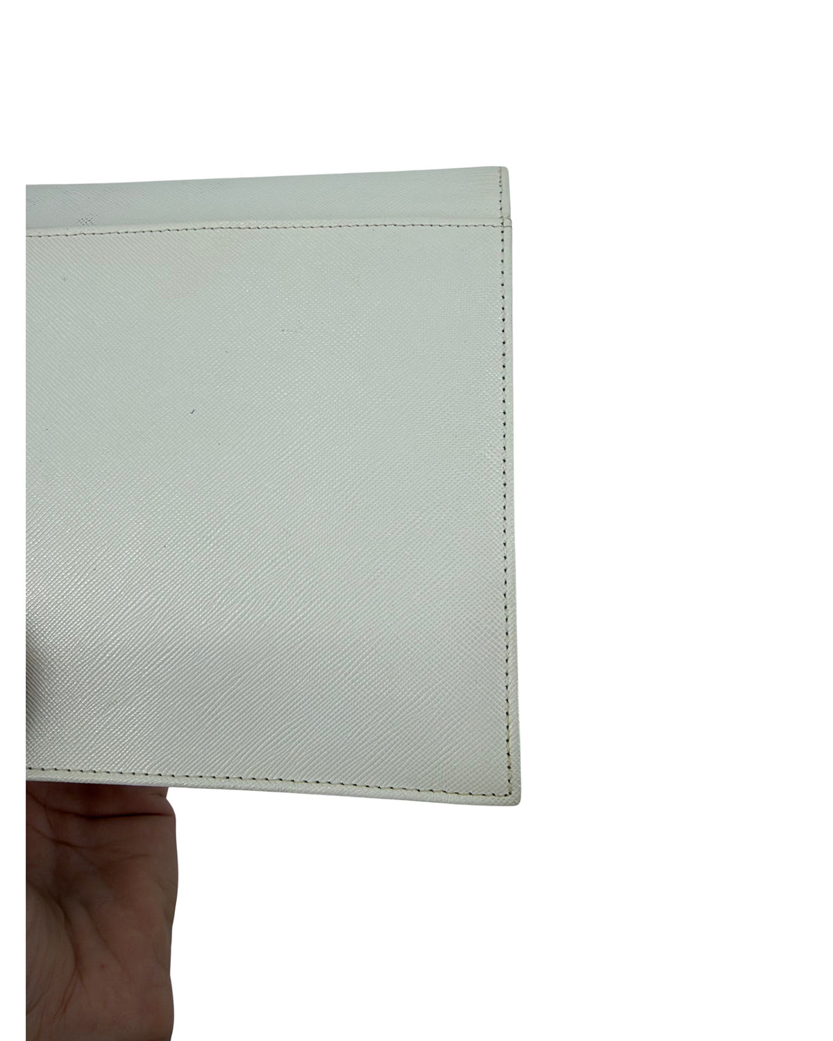 Yves Saint Laurent Vintage White Textured Leather Envelope Clutch YSL Logo