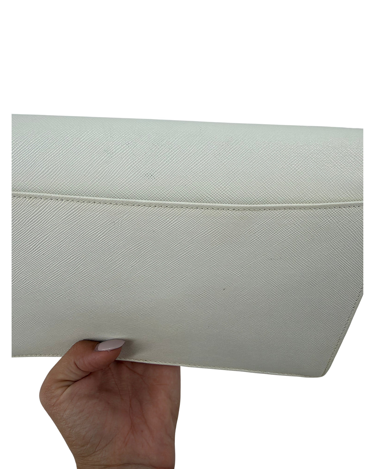 Yves Saint Laurent Vintage White Textured Leather Envelope Clutch YSL Logo