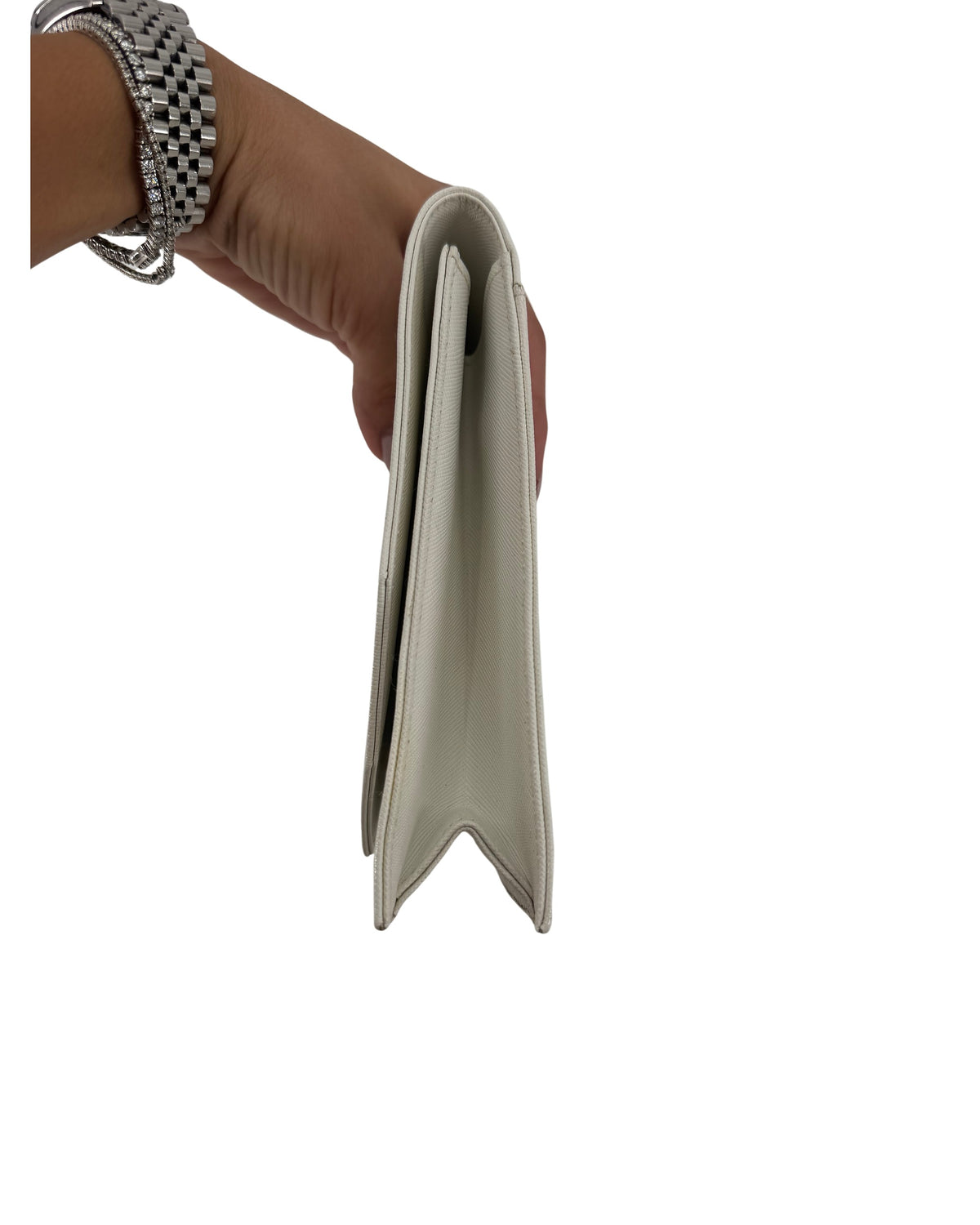 Yves Saint Laurent Vintage White Textured Leather Envelope Clutch YSL Logo
