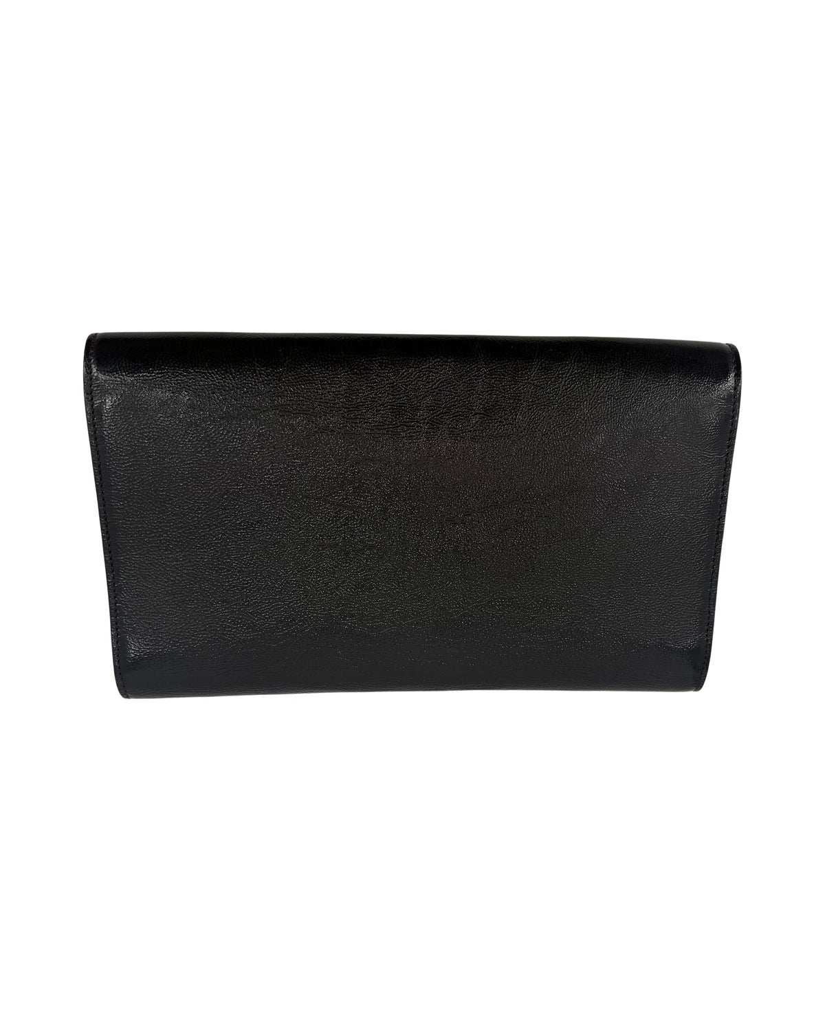 Saint Laurent Belle de Jour Black Patent Leather Flap Clutch YSL Logo