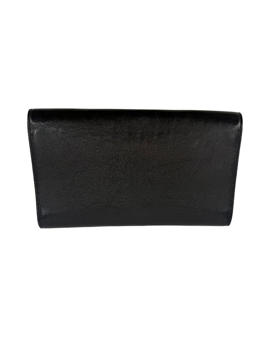 Saint Laurent Belle de Jour Black Patent Leather Flap Clutch YSL Logo