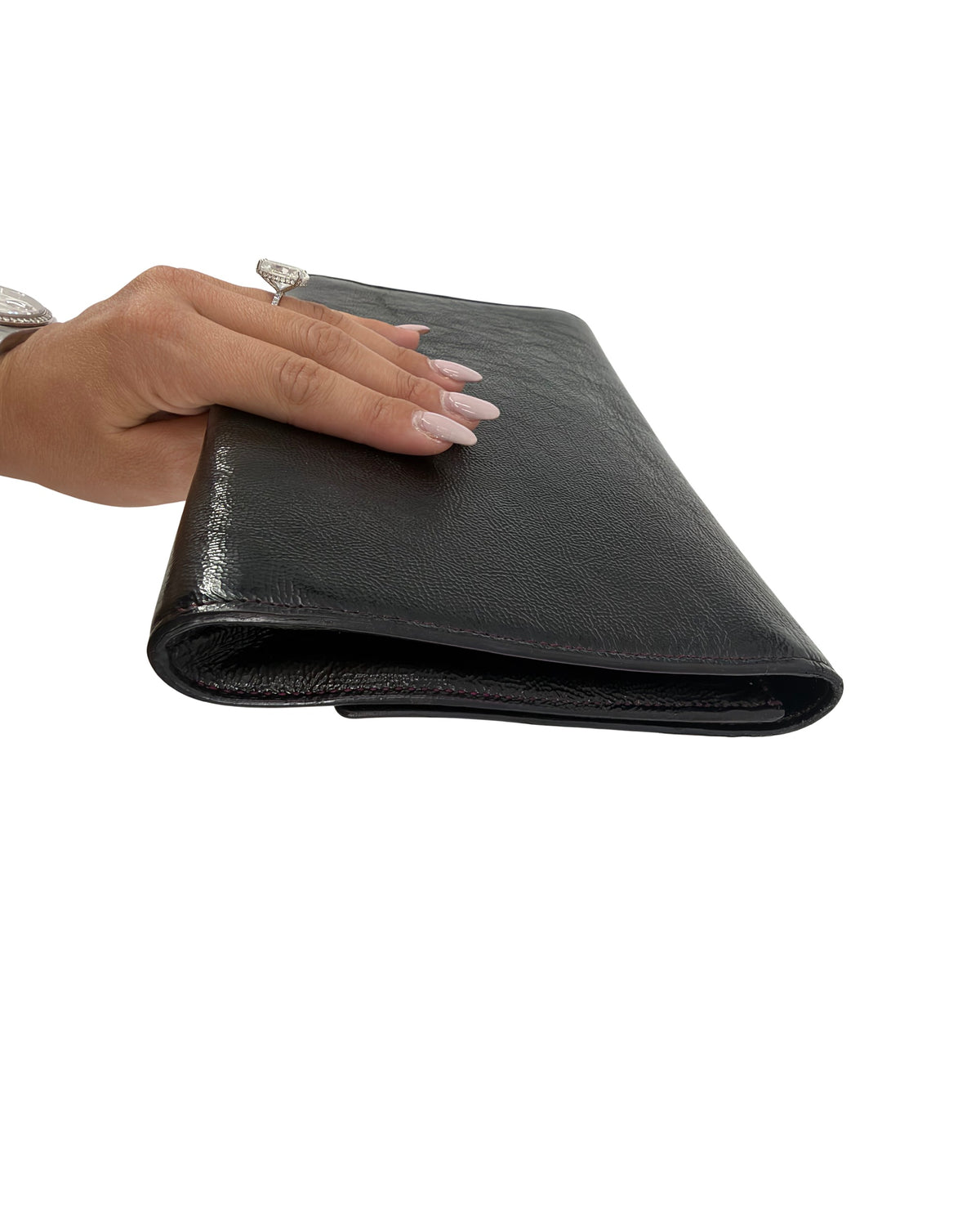 Saint Laurent Belle de Jour Black Patent Leather Flap Clutch YSL Logo