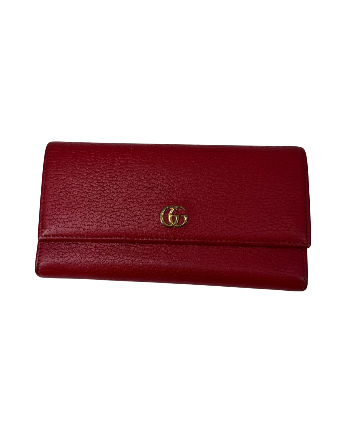 Gucci GG Marmont Red Leather Continental Flap Wallet Gold Double G