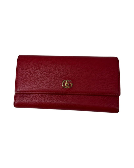 Gucci GG Marmont Red Leather Continental Flap Wallet Gold Double G