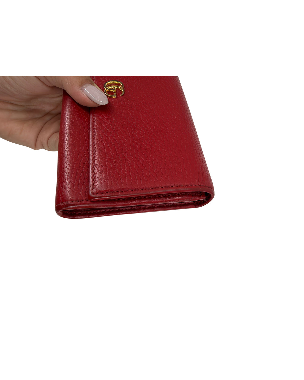 Gucci GG Marmont Red Leather Continental Flap Wallet Gold Double G