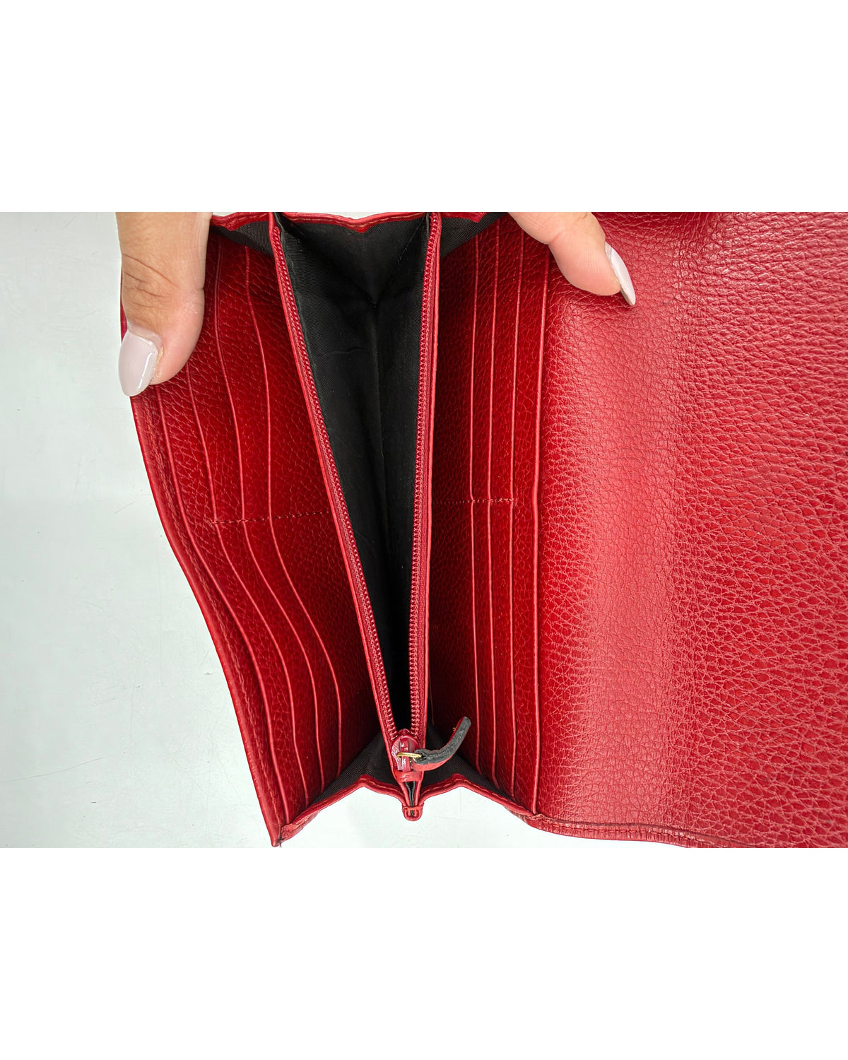 Gucci GG Marmont Red Leather Continental Flap Wallet Gold Double G