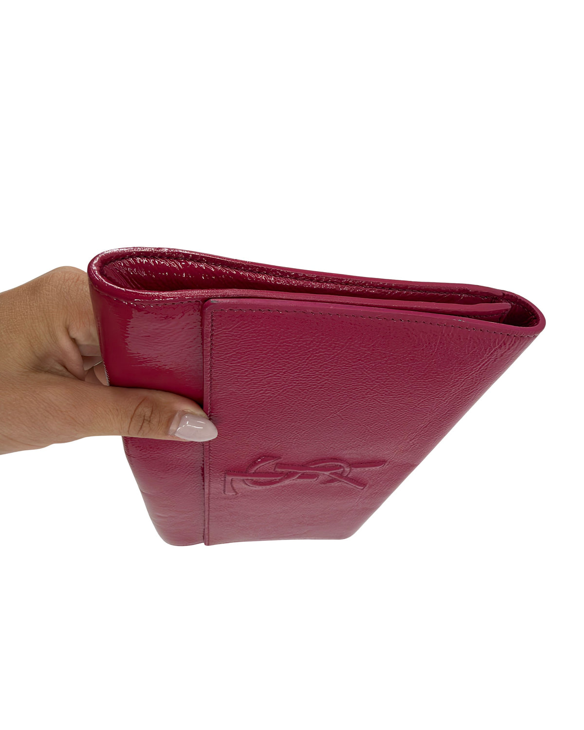 Saint Laurent Belle de Jour Fuchsia Patent Leather Flap Clutch LegitApp Tag