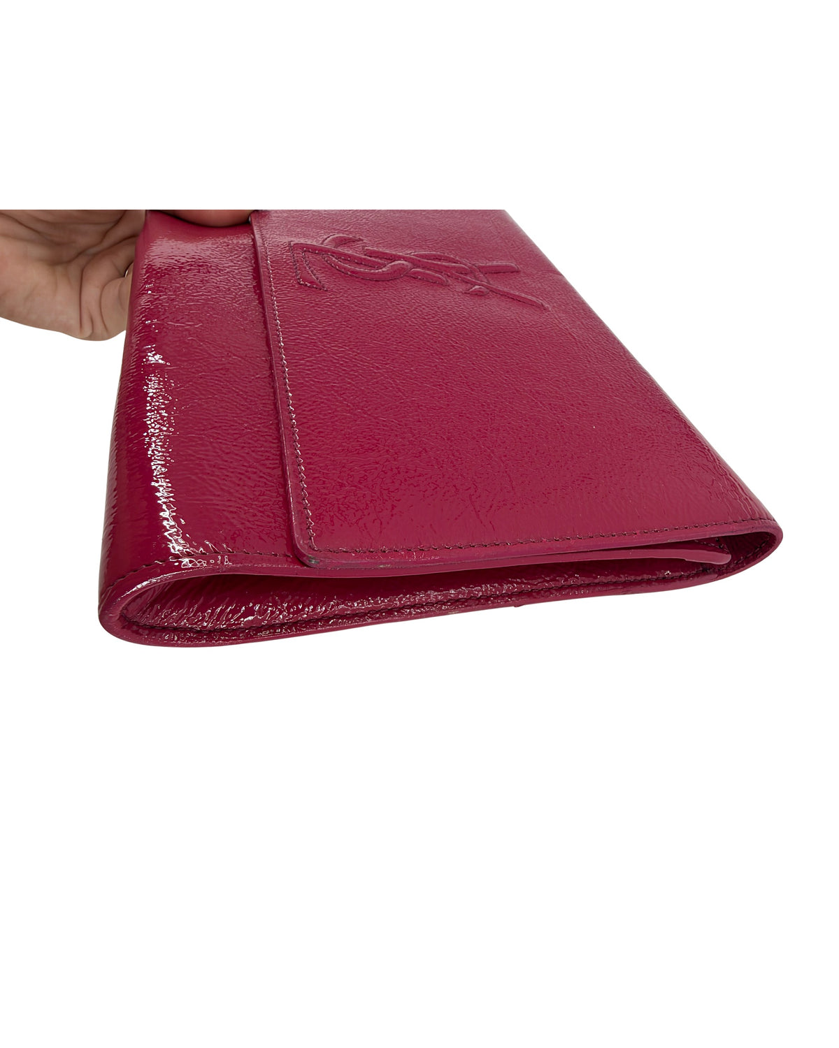 Saint Laurent Belle de Jour Fuchsia Patent Leather Flap Clutch LegitApp Tag