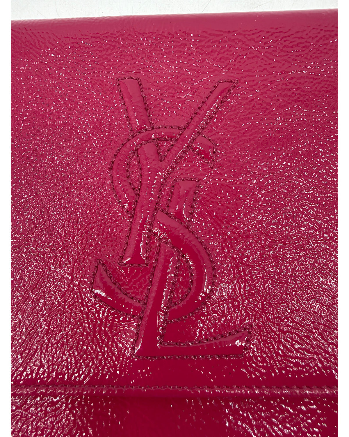 Saint Laurent Belle de Jour Fuchsia Patent Leather Flap Clutch LegitApp Tag