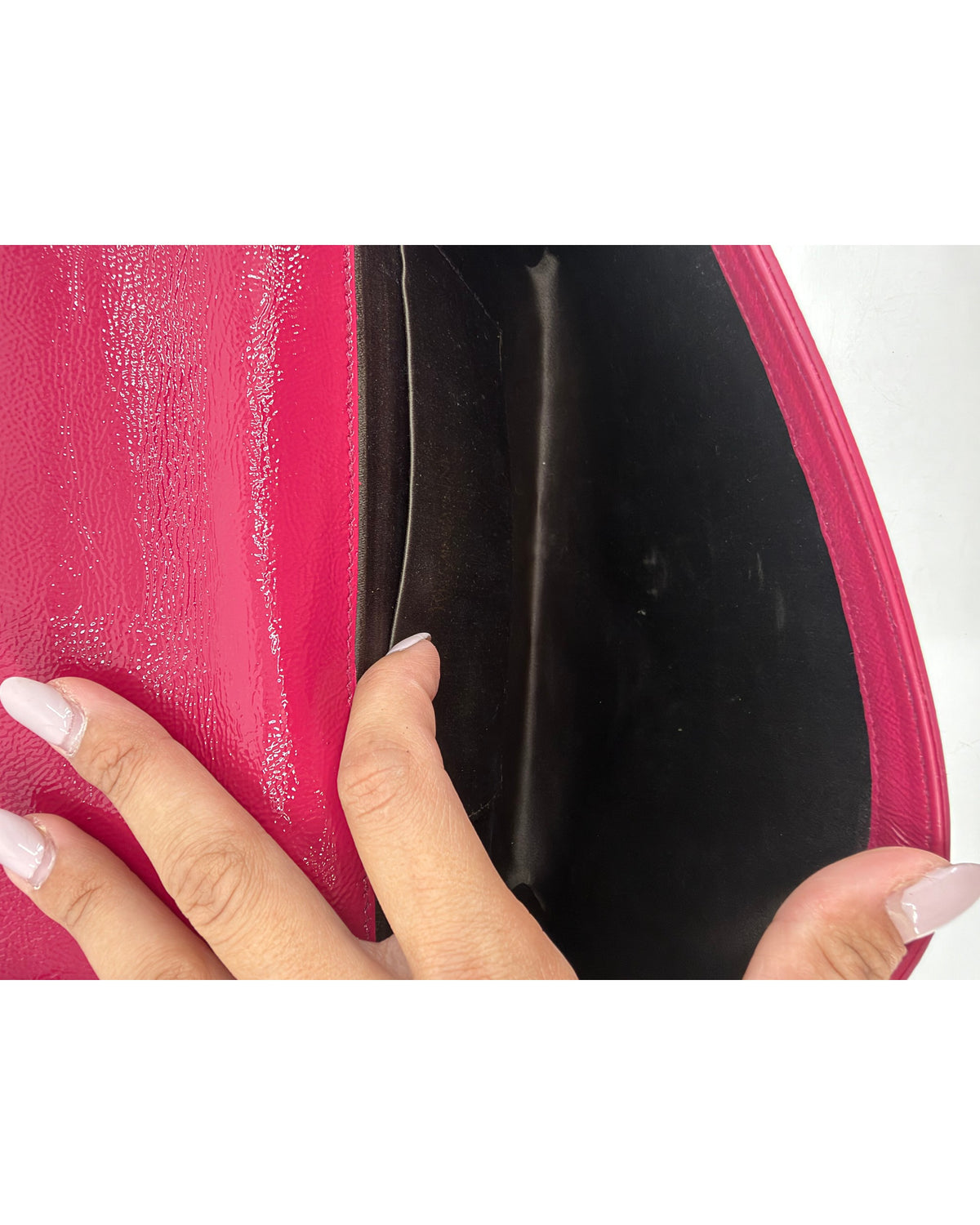 Saint Laurent Belle de Jour Fuchsia Patent Leather Flap Clutch LegitApp Tag