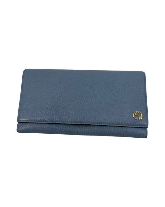 Gucci Interlocking G Light Blue Leather Continental Flap Wallet