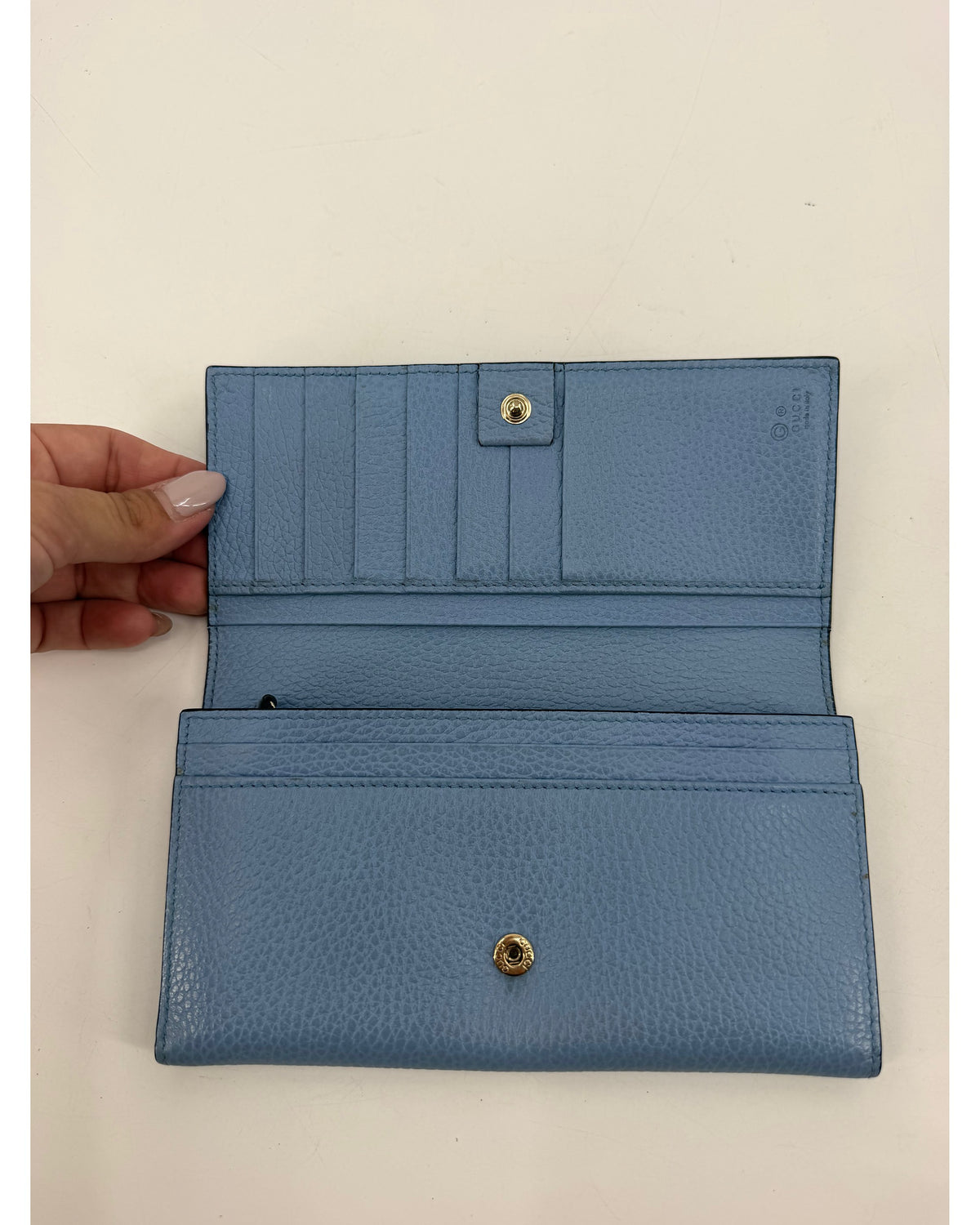 Gucci Interlocking G Light Blue Leather Continental Flap Wallet