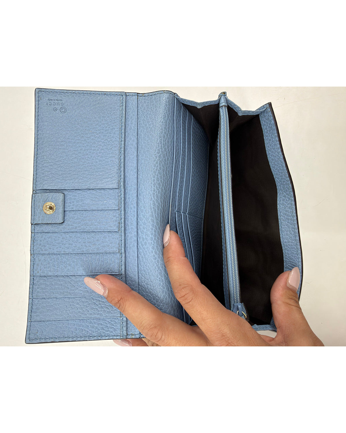 Gucci Interlocking G Light Blue Leather Continental Flap Wallet