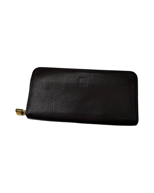 Loewe Dark Brown Grained Leather Zip Around Wallet Anagram Padlock Pull