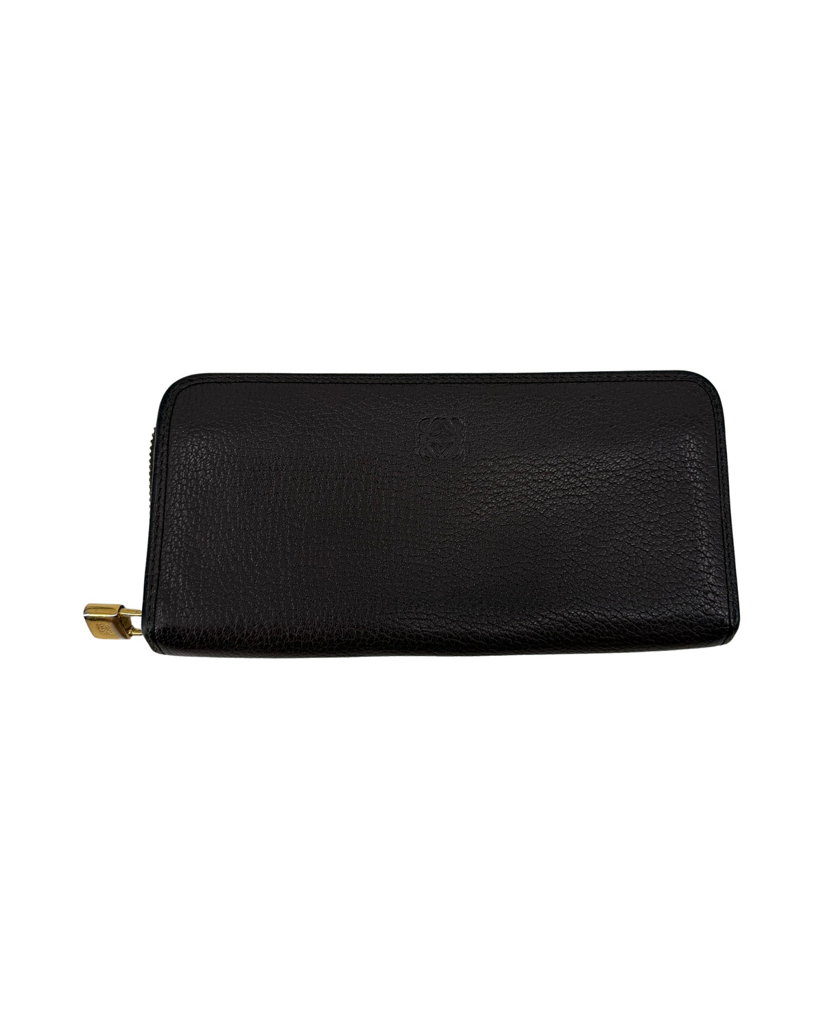 Loewe Dark Brown Grained Leather Zip Around Wallet Anagram Padlock Pull