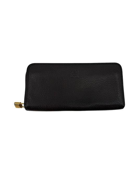 Loewe Dark Brown Grained Leather Zip Around Wallet Anagram Padlock Pull