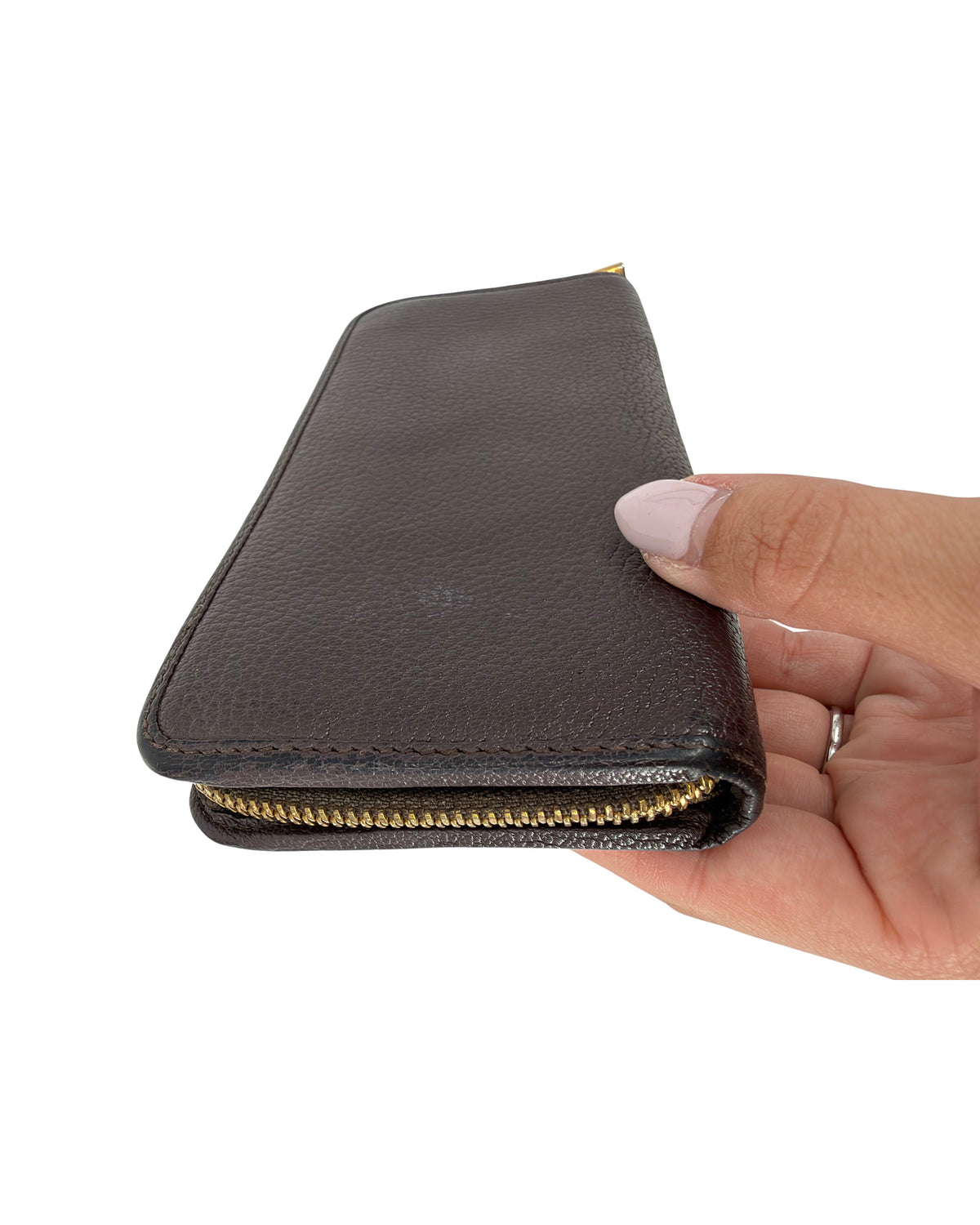 Loewe Dark Brown Grained Leather Zip Around Wallet Anagram Padlock Pull