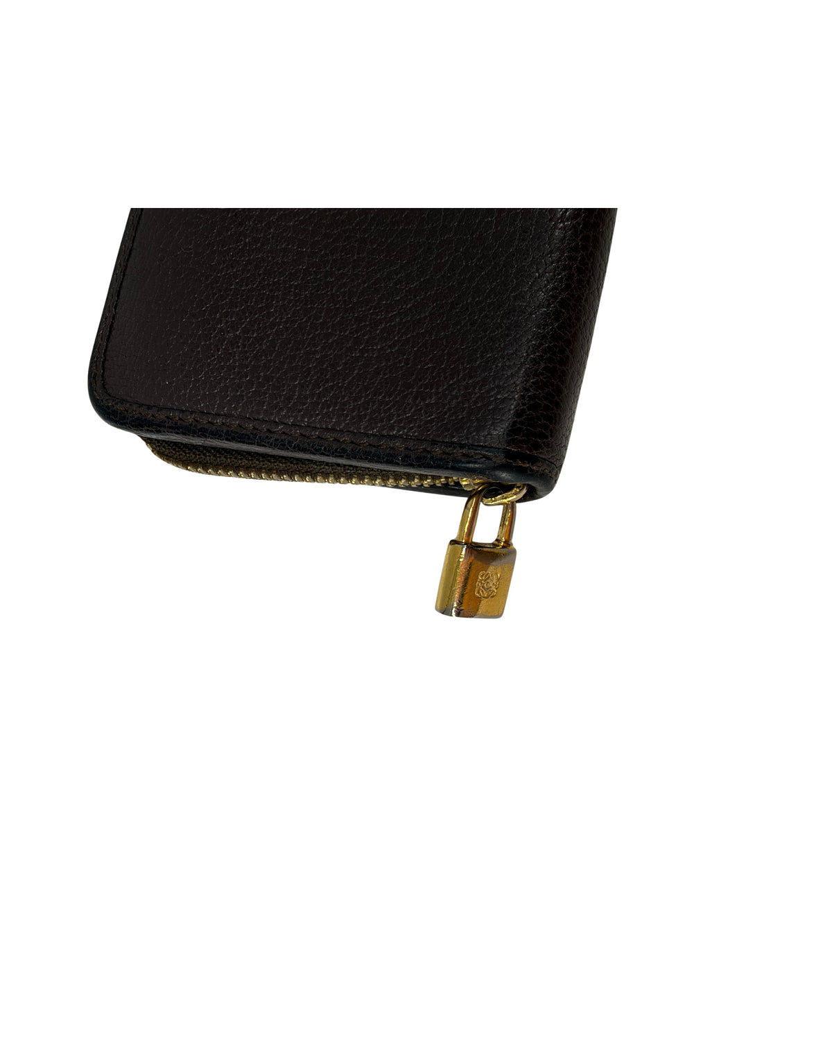 Loewe Dark Brown Grained Leather Zip Around Wallet Anagram Padlock Pull