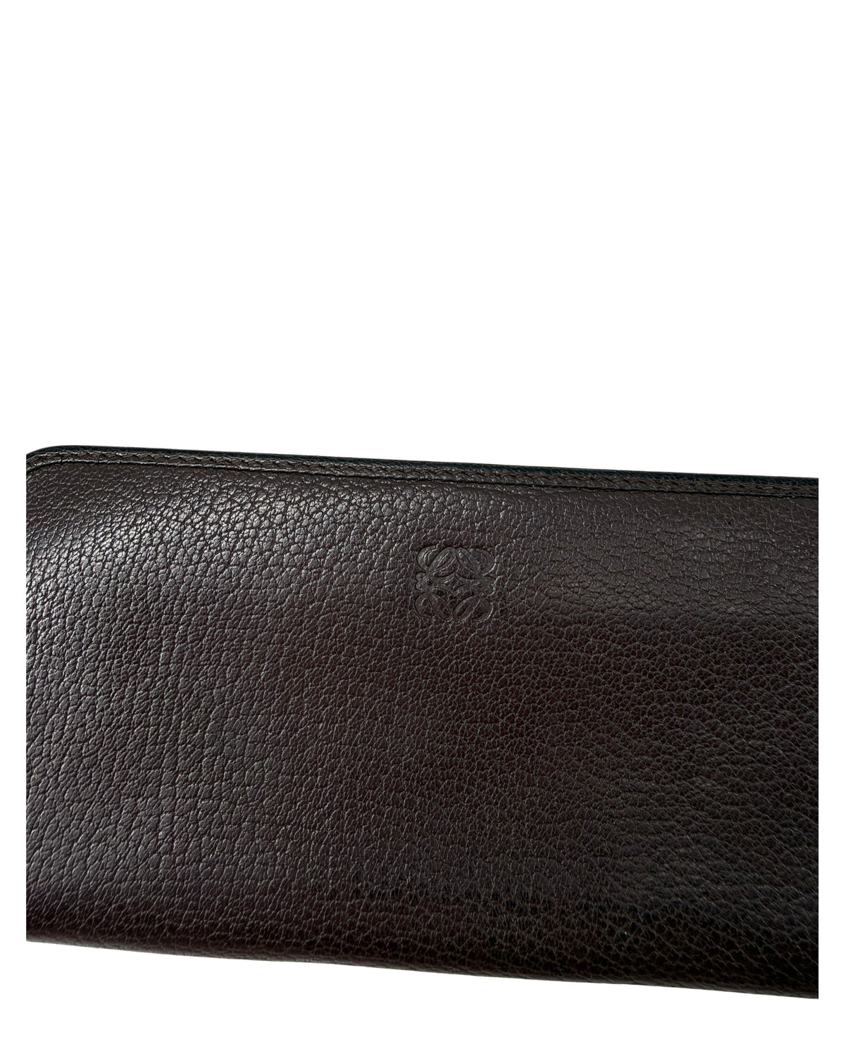 Loewe Dark Brown Grained Leather Zip Around Wallet Anagram Padlock Pull