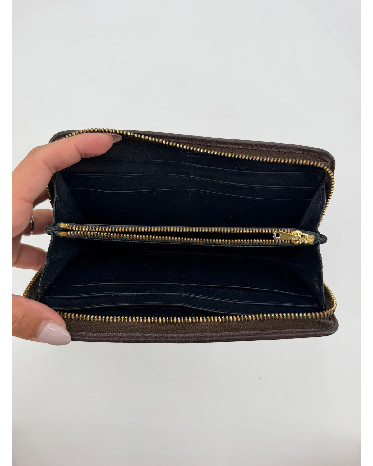 Loewe Dark Brown Grained Leather Zip Around Wallet Anagram Padlock Pull