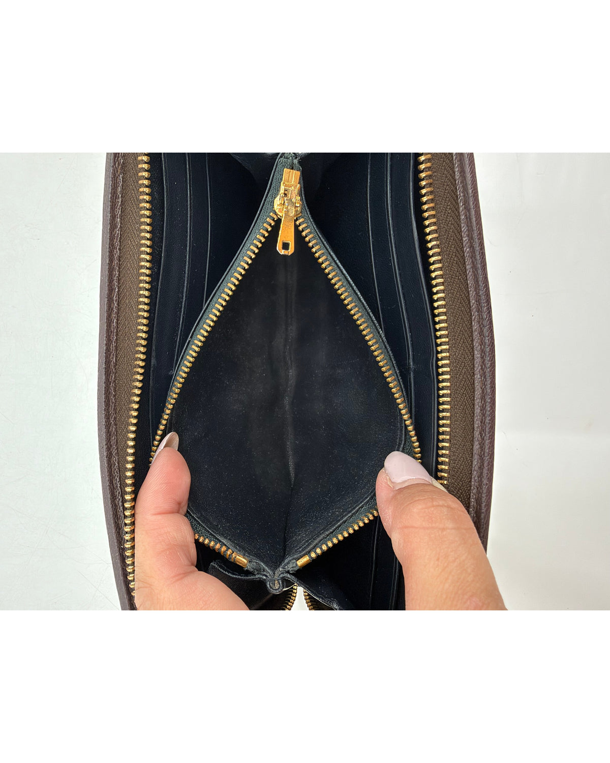 Loewe Dark Brown Grained Leather Zip Around Wallet Anagram Padlock Pull
