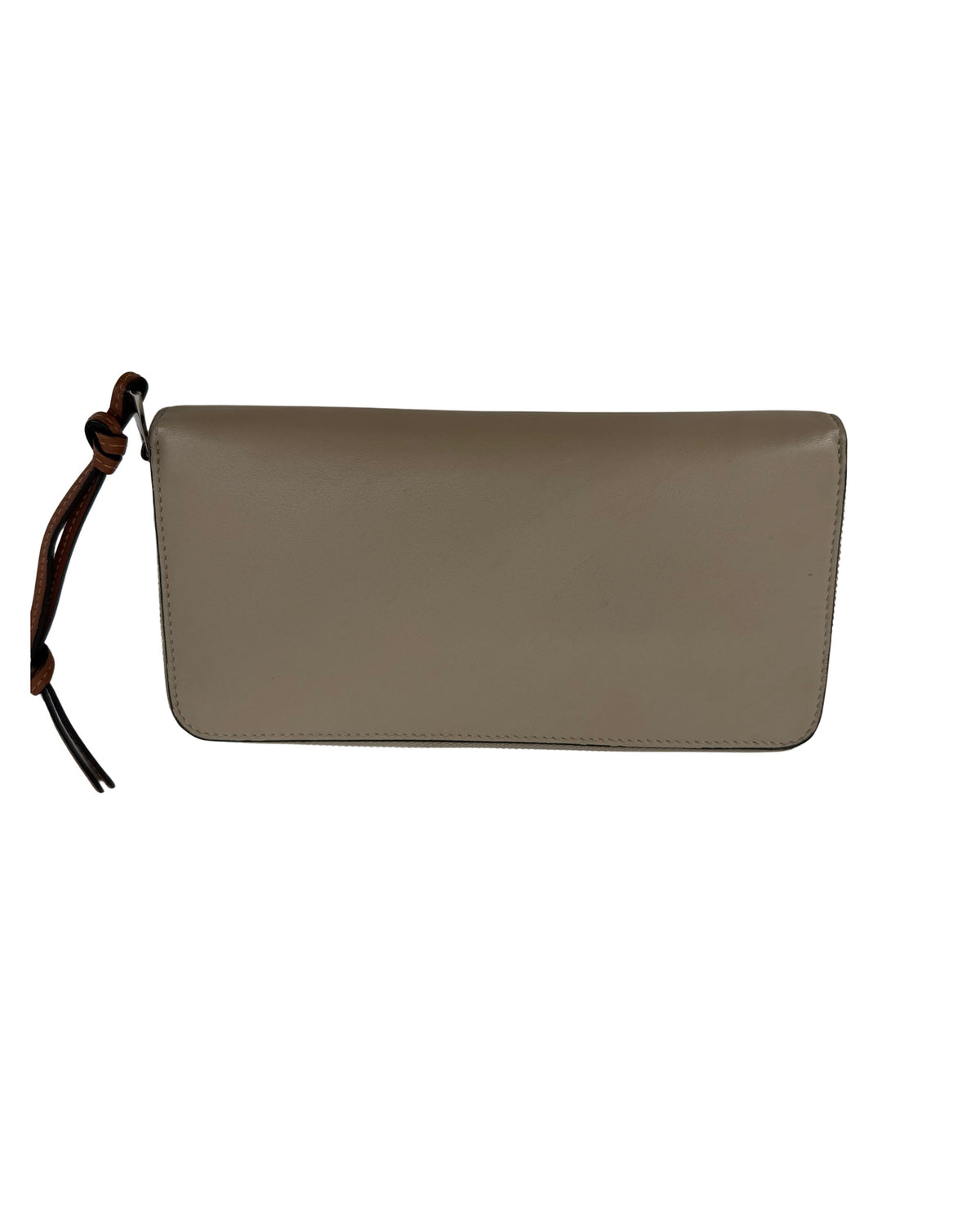 Loewe Anagram Perforated Beige Leather Zip Around Wallet Tan Strap